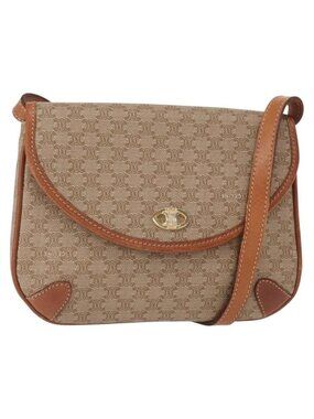 Authentic CELINE Macadam Canvas Shoulder Bag PVC Beige Gold